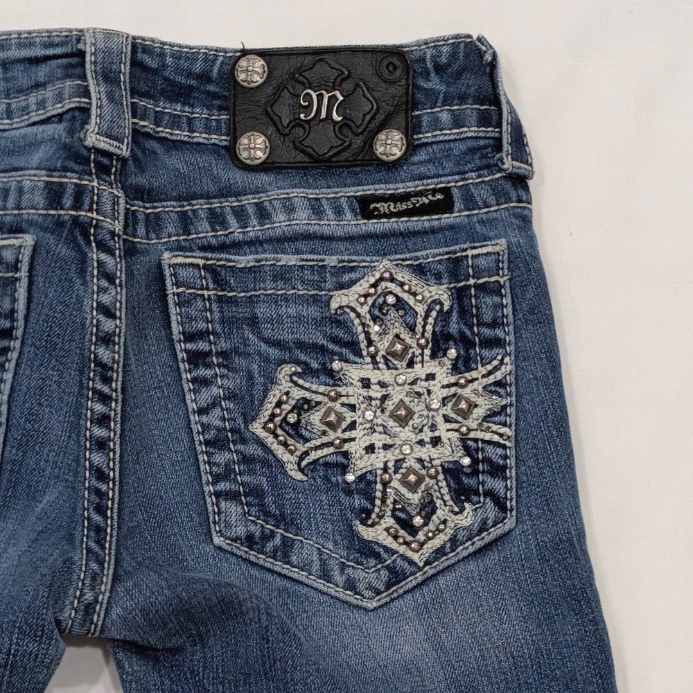 Miss Me Womens Bootcut Jeans JP5076-2 Cross Embellished Blue Denim Size 26